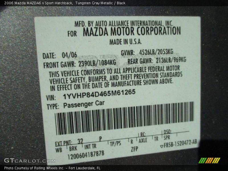 2006 MAZDA6 s Sport Hatchback Tungsten Gray Metallic Color Code 32P