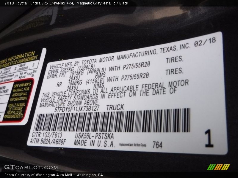 Magnetic Gray Metallic / Black 2018 Toyota Tundra SR5 CrewMax 4x4