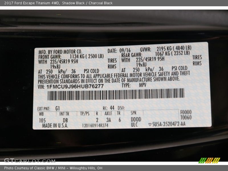 Shadow Black / Charcoal Black 2017 Ford Escape Titanium 4WD