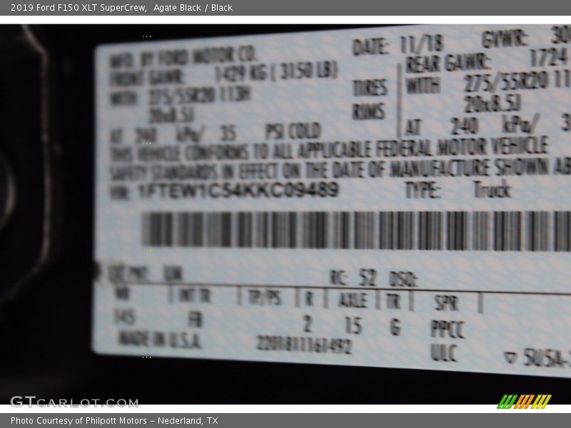 Agate Black / Black 2019 Ford F150 XLT SuperCrew