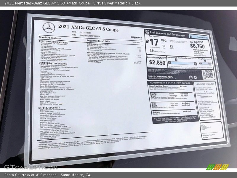  2021 GLC AMG 63 4Matic Coupe Window Sticker
