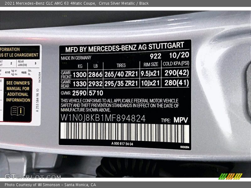 2021 GLC AMG 63 4Matic Coupe Cirrus Silver Metallic Color Code 922