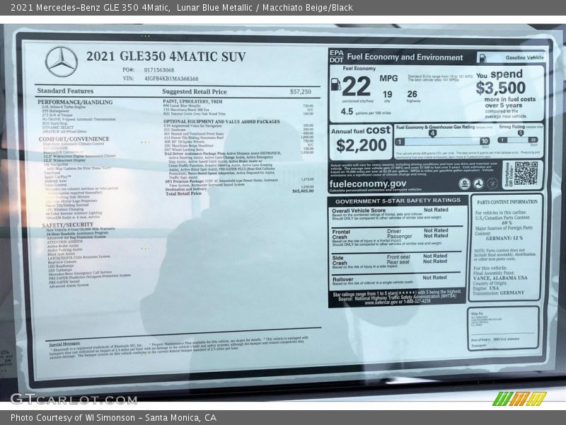 Lunar Blue Metallic / Macchiato Beige/Black 2021 Mercedes-Benz GLE 350 4Matic