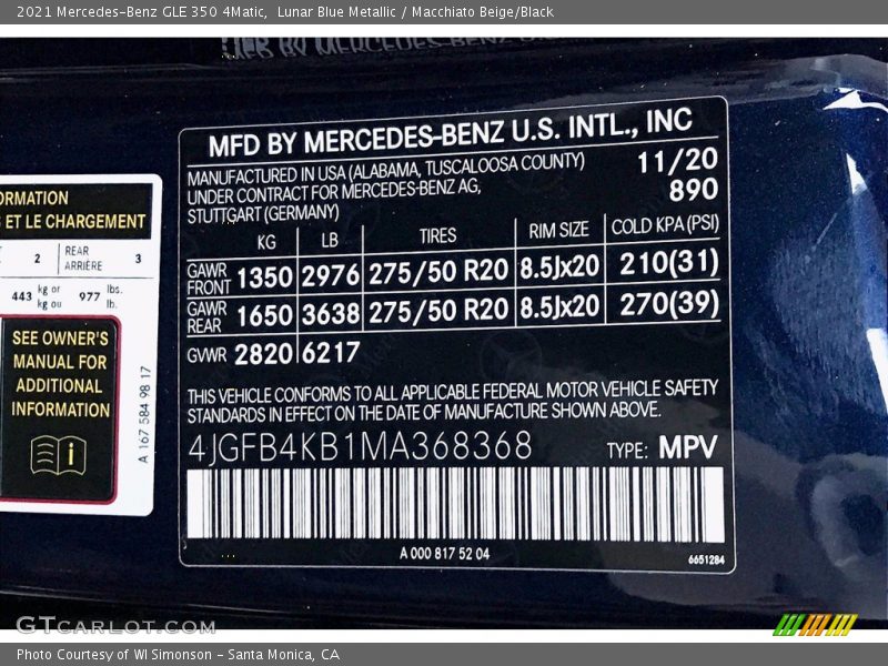 Lunar Blue Metallic / Macchiato Beige/Black 2021 Mercedes-Benz GLE 350 4Matic