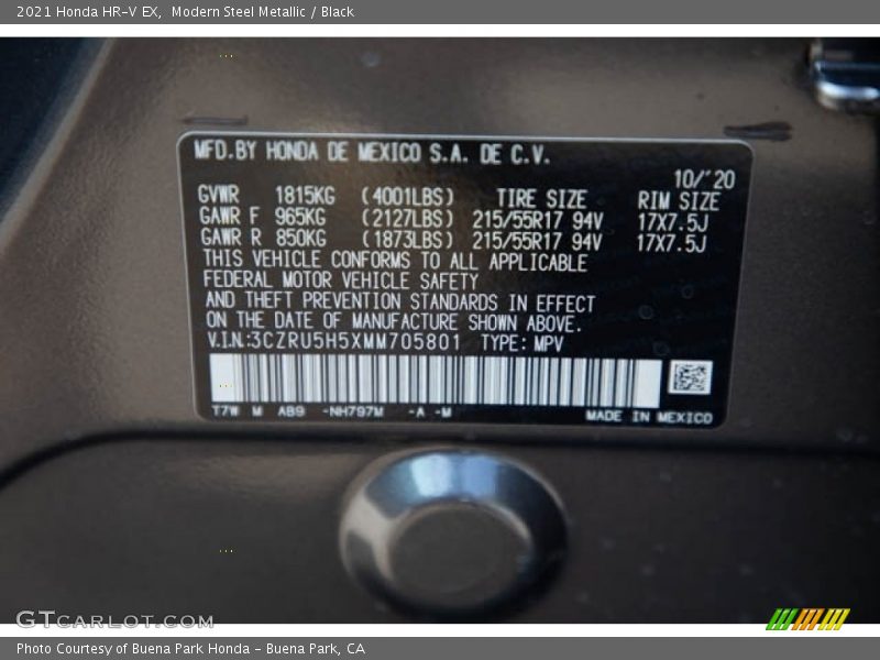 Modern Steel Metallic / Black 2021 Honda HR-V EX