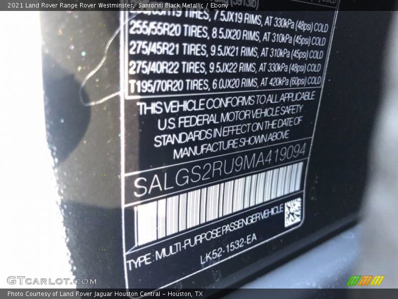 Santorini Black Metallic / Ebony 2021 Land Rover Range Rover Westminster
