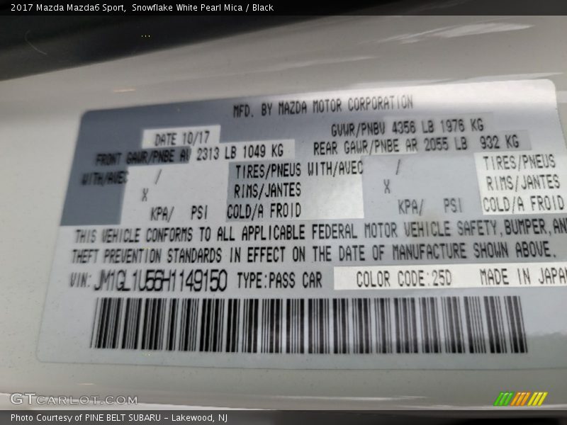 Snowflake White Pearl Mica / Black 2017 Mazda Mazda6 Sport