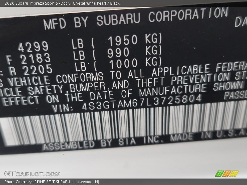 Crystal White Pearl / Black 2020 Subaru Impreza Sport 5-Door