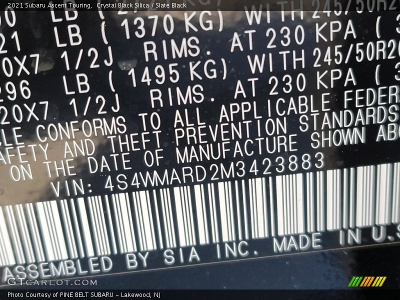 Crystal Black Silica / Slate Black 2021 Subaru Ascent Touring