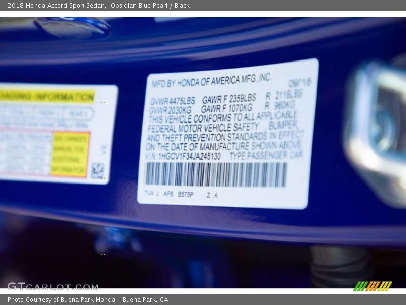 Obsidian Blue Pearl / Black 2018 Honda Accord Sport Sedan