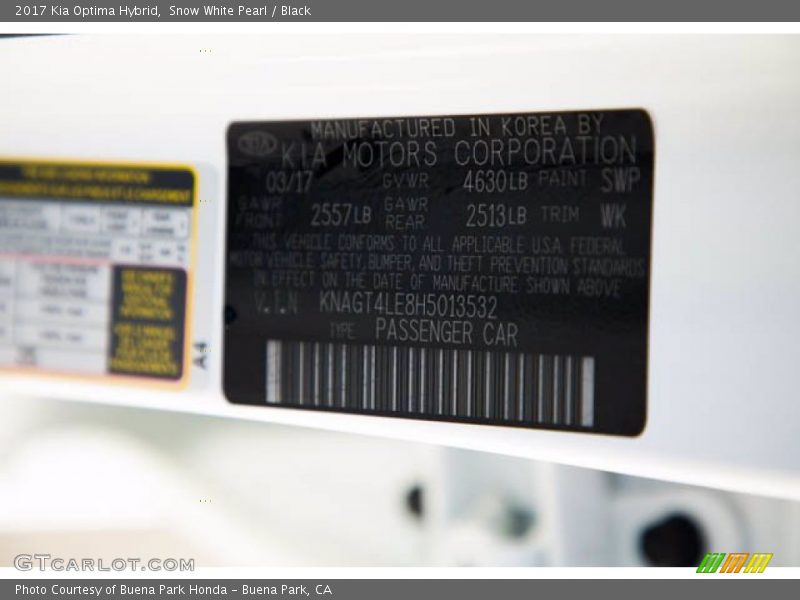 2017 Optima Hybrid Snow White Pearl Color Code SWP
