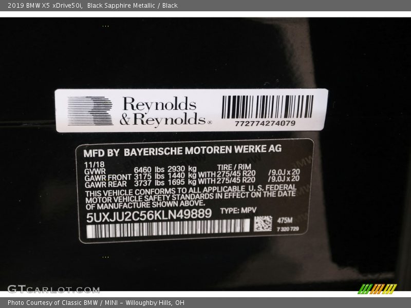 Black Sapphire Metallic / Black 2019 BMW X5 xDrive50i