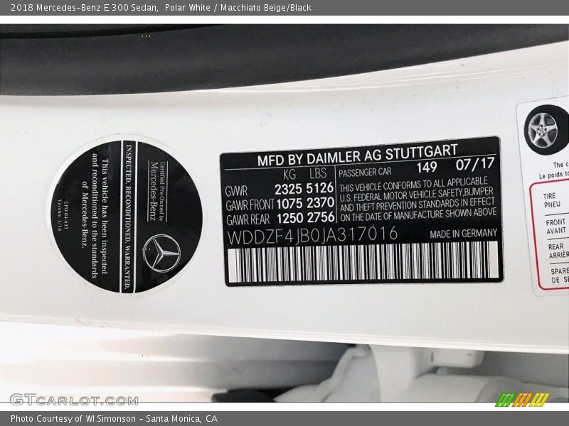 Polar White / Macchiato Beige/Black 2018 Mercedes-Benz E 300 Sedan