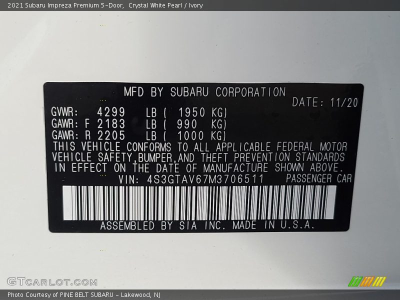 Crystal White Pearl / Ivory 2021 Subaru Impreza Premium 5-Door
