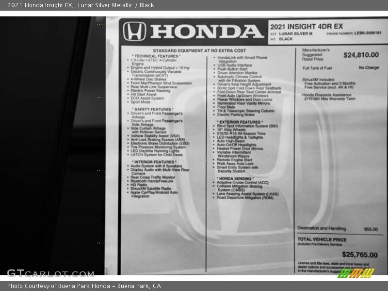 Lunar Silver Metallic / Black 2021 Honda Insight EX