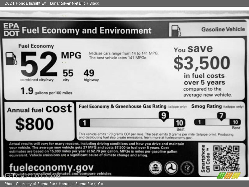 Lunar Silver Metallic / Black 2021 Honda Insight EX