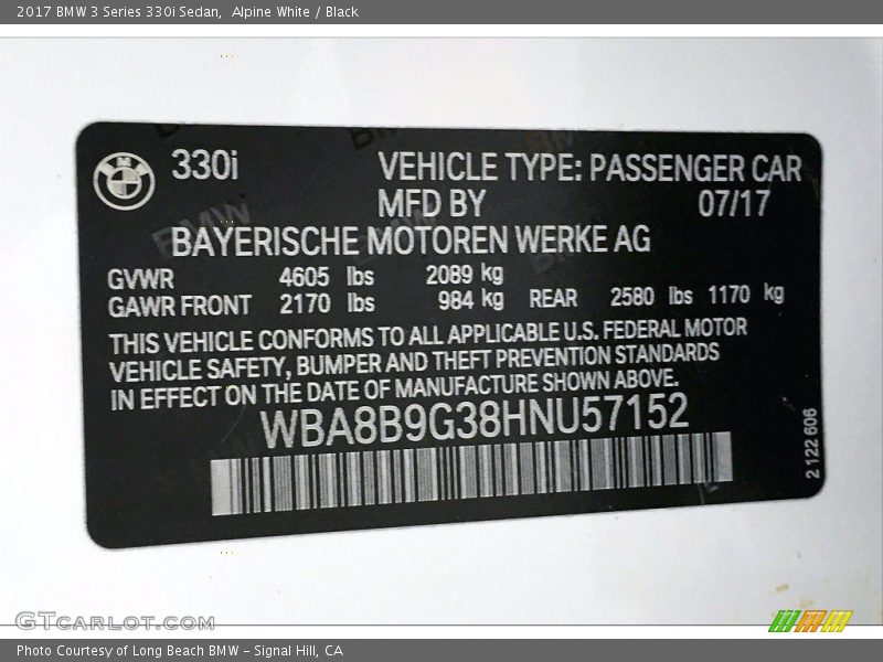 Alpine White / Black 2017 BMW 3 Series 330i Sedan