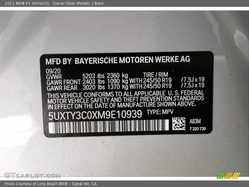 2021 X3 sDrive30i Glacier Silver Metallic Color Code A83