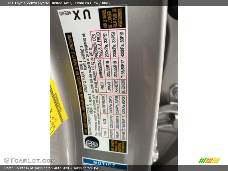 Titanium Glow / Black 2021 Toyota Venza Hybrid Limited AWD