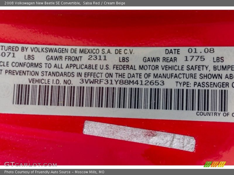 Salsa Red / Cream Beige 2008 Volkswagen New Beetle SE Convertible