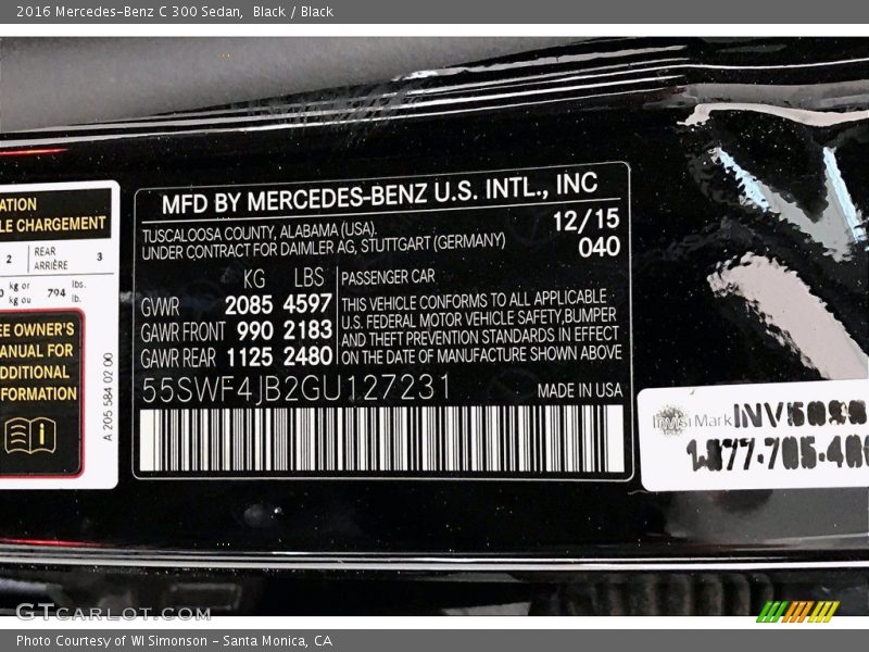 Black / Black 2016 Mercedes-Benz C 300 Sedan