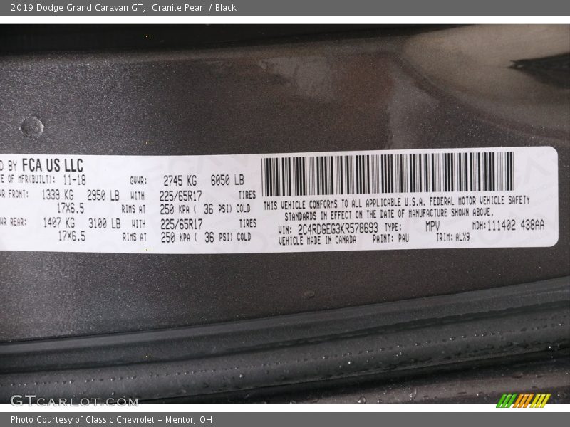 Granite Pearl / Black 2019 Dodge Grand Caravan GT