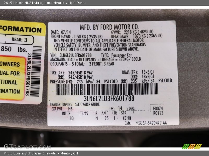 2015 MKZ Hybrid Luxe Metallic Color Code H6