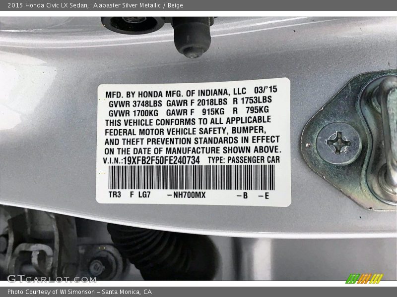 Alabaster Silver Metallic / Beige 2015 Honda Civic LX Sedan