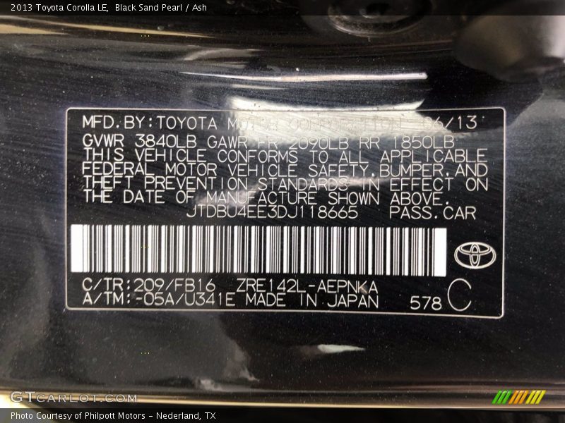 Black Sand Pearl / Ash 2013 Toyota Corolla LE
