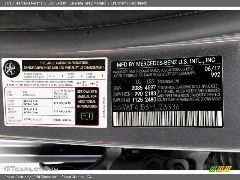 Selenite Grey Metallic / Cranberry Red/Black 2017 Mercedes-Benz C 300 Sedan