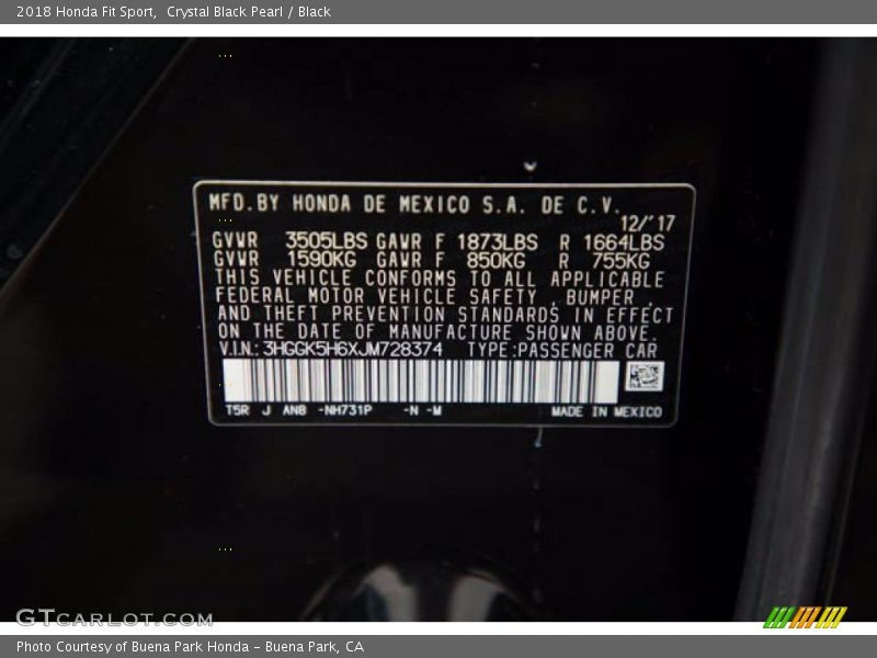 Crystal Black Pearl / Black 2018 Honda Fit Sport
