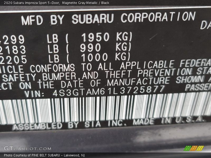 Magnetite Gray Metallic / Black 2020 Subaru Impreza Sport 5-Door