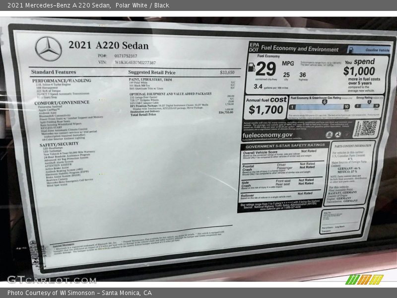 Polar White / Black 2021 Mercedes-Benz A 220 Sedan