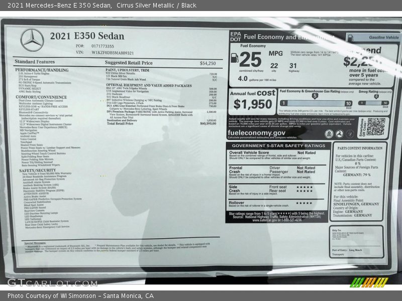  2021 E 350 Sedan Window Sticker