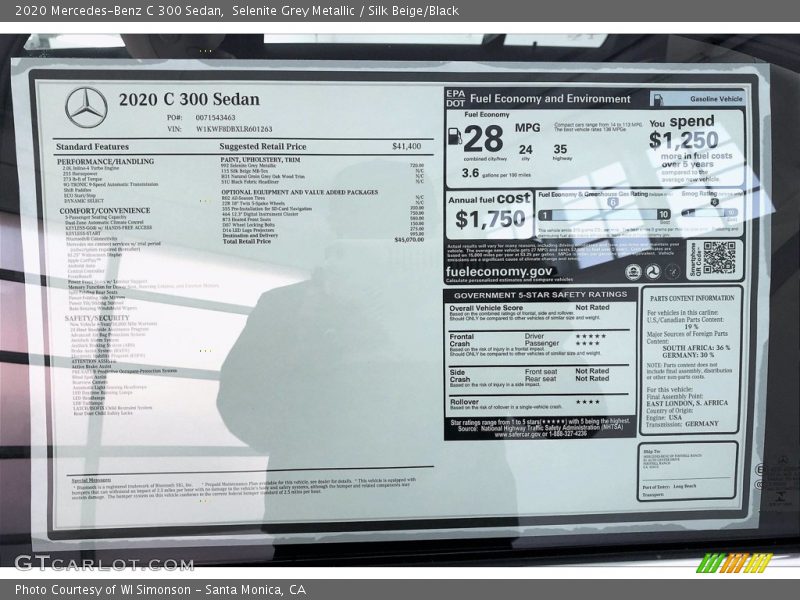Selenite Grey Metallic / Silk Beige/Black 2020 Mercedes-Benz C 300 Sedan