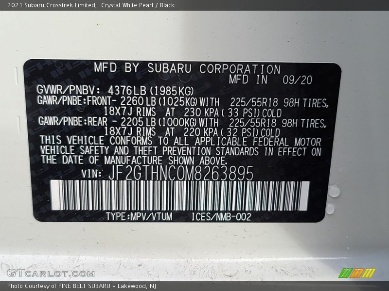 Crystal White Pearl / Black 2021 Subaru Crosstrek Limited