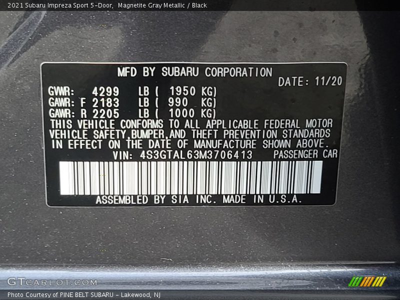 Magnetite Gray Metallic / Black 2021 Subaru Impreza Sport 5-Door