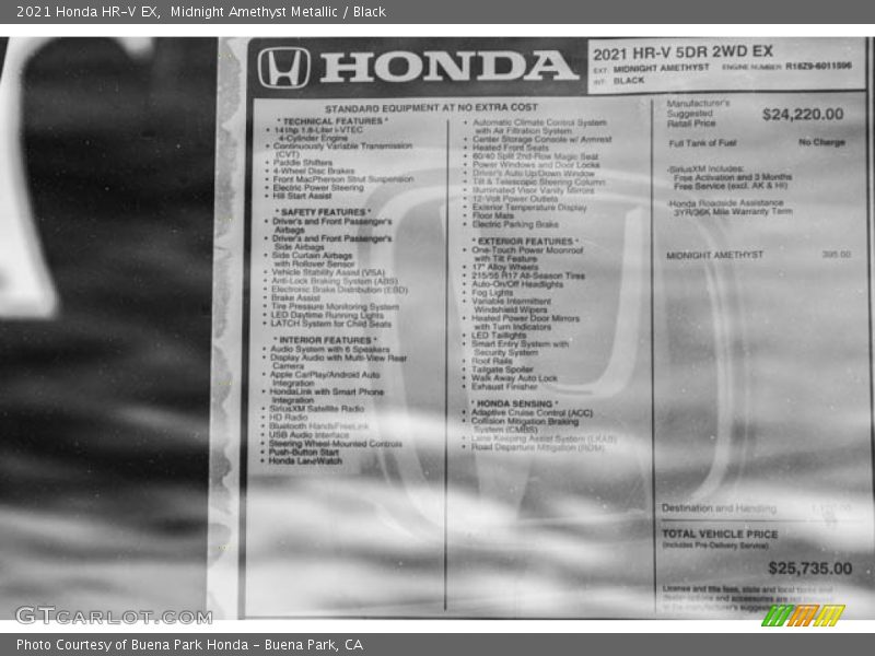 Midnight Amethyst Metallic / Black 2021 Honda HR-V EX