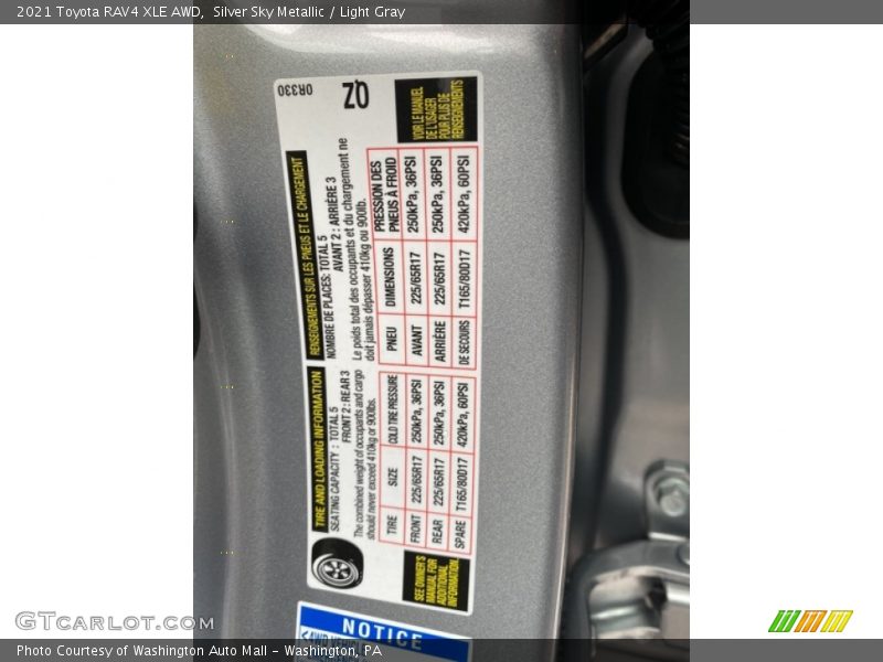 Silver Sky Metallic / Light Gray 2021 Toyota RAV4 XLE AWD