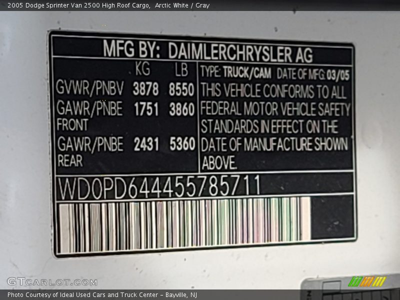 Arctic White / Gray 2005 Dodge Sprinter Van 2500 High Roof Cargo