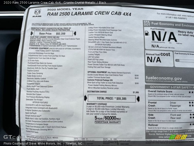  2020 2500 Laramie Crew Cab 4x4 Window Sticker
