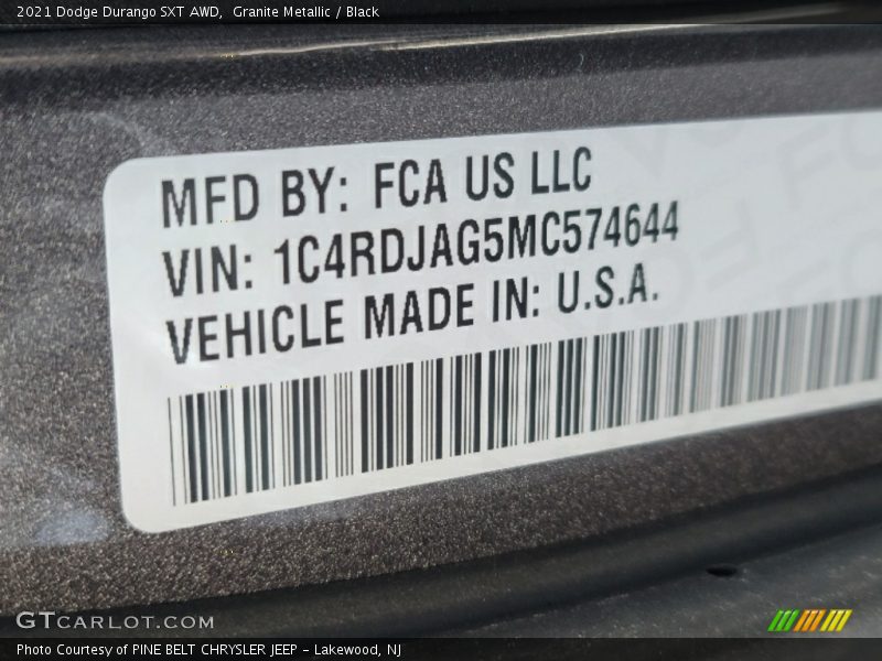 Granite Metallic / Black 2021 Dodge Durango SXT AWD