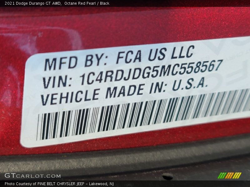 Octane Red Pearl / Black 2021 Dodge Durango GT AWD
