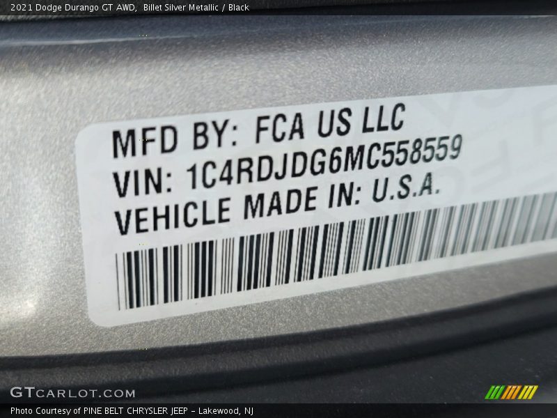 Billet Silver Metallic / Black 2021 Dodge Durango GT AWD