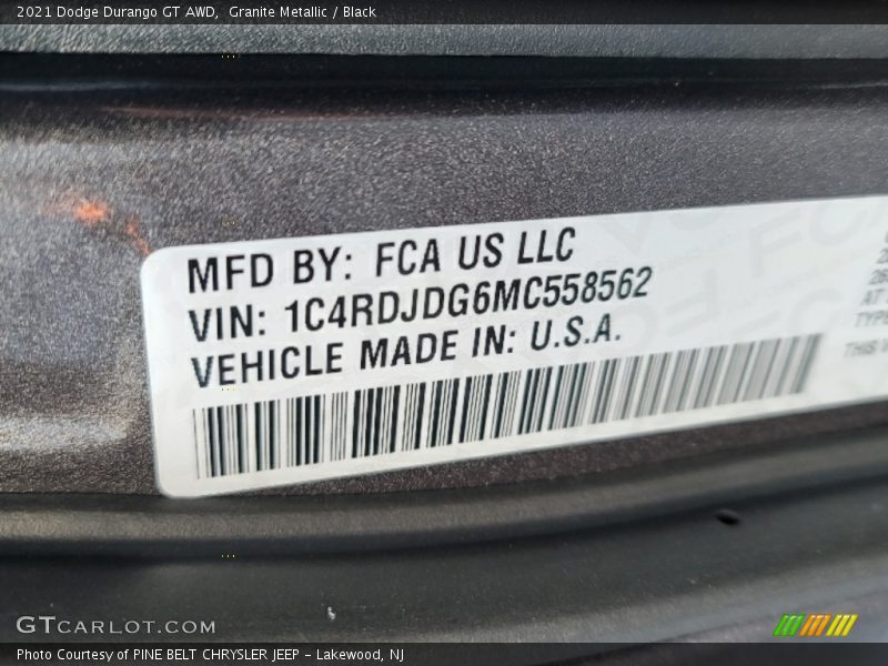 Granite Metallic / Black 2021 Dodge Durango GT AWD