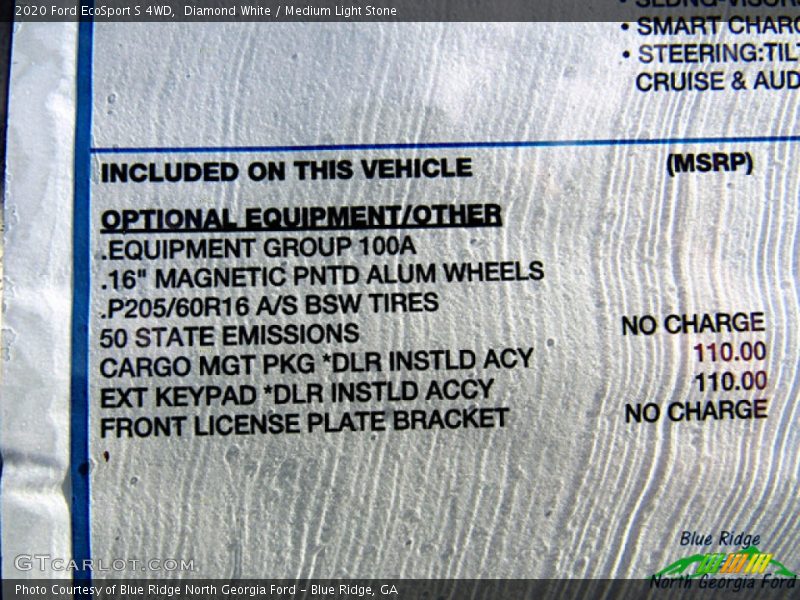 Diamond White / Medium Light Stone 2020 Ford EcoSport S 4WD