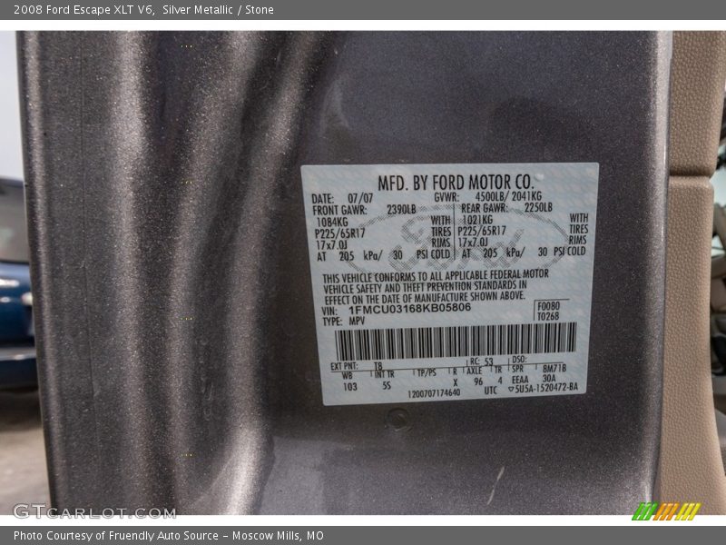 Silver Metallic / Stone 2008 Ford Escape XLT V6