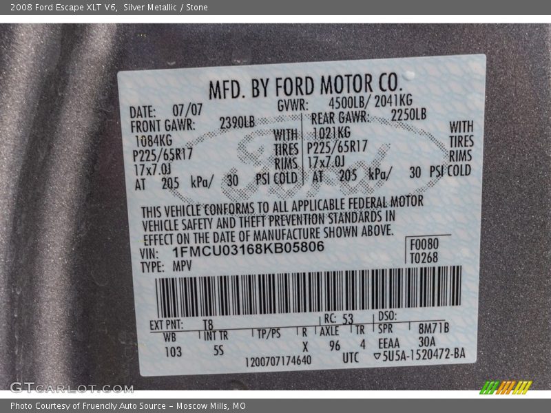 Silver Metallic / Stone 2008 Ford Escape XLT V6