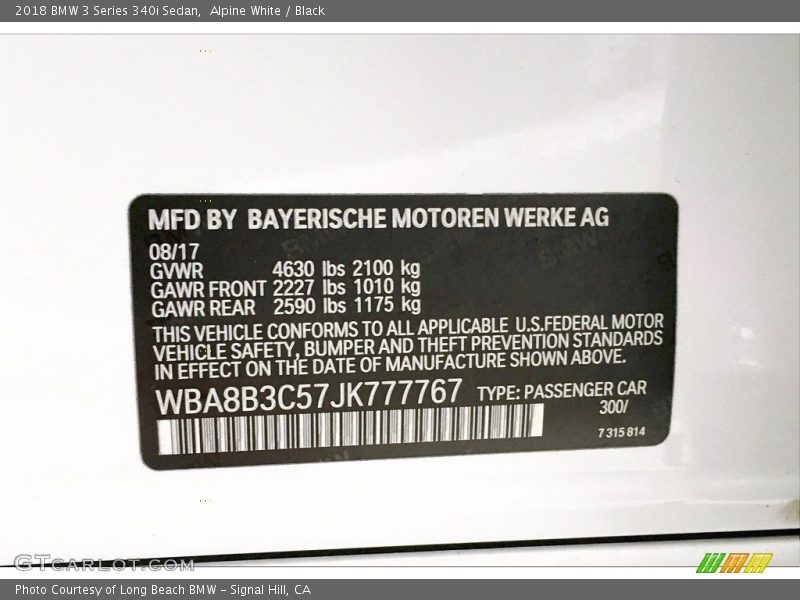 Alpine White / Black 2018 BMW 3 Series 340i Sedan