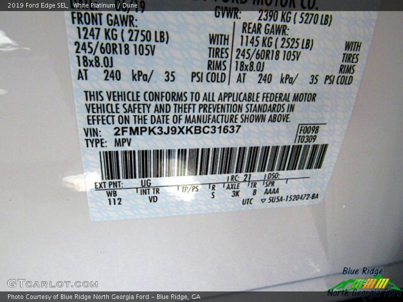 White Platinum / Dune 2019 Ford Edge SEL